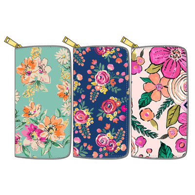 新款花朵PU长款拉链钱包 花卉印花定制引领日用品时尚潮流